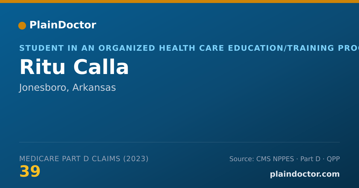 Shareable card for Ritu Calla - Student in an Organized Health Care Education/Training Program, Jonesboro, AR