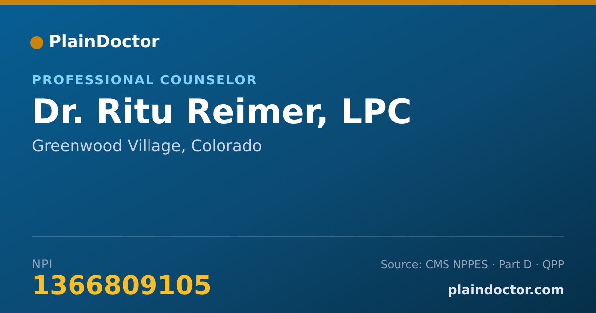 Shareable card for Ritu Reimer, LPC - Professional Counselor, Greenwood Village, CO