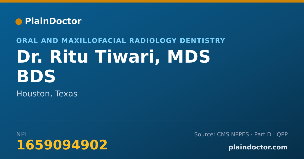 Shareable card for Ritu Tiwari, MDS BDS - Oral and Maxillofacial Radiology Dentistry, Houston, TX