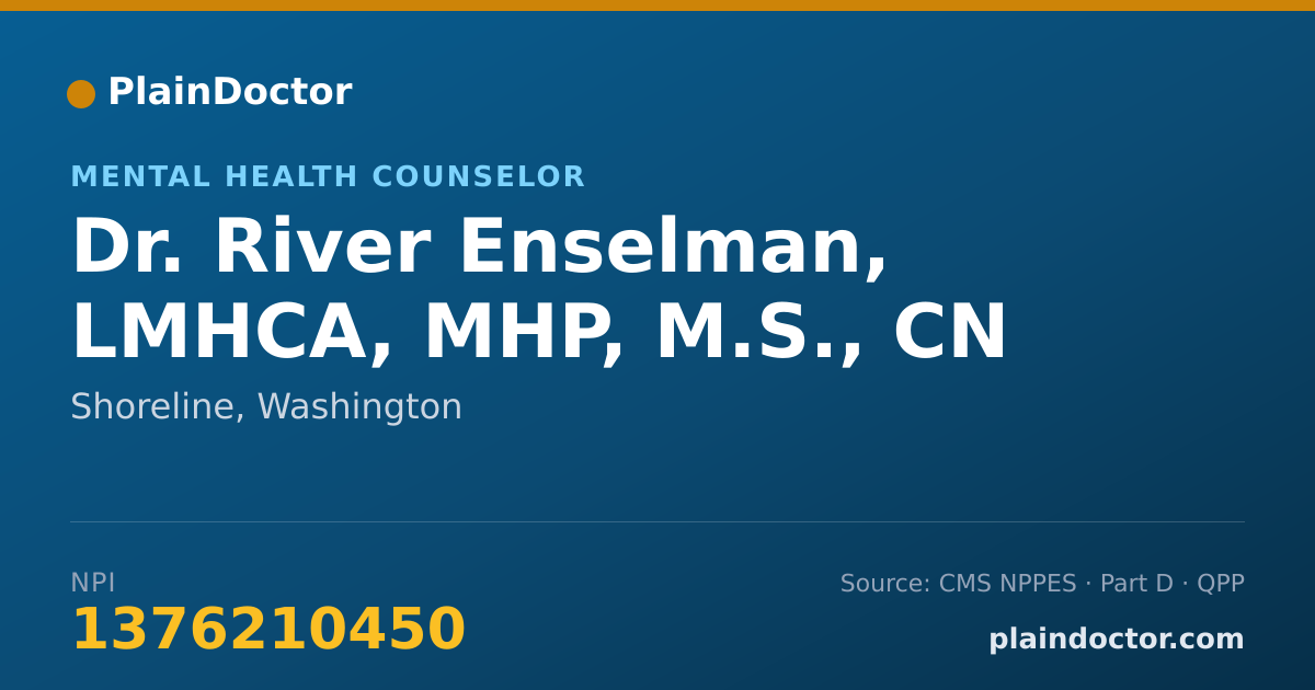Shareable card for River Enselman, LMHCA, MHP, M.S., CN - Mental Health Counselor, Shoreline, WA