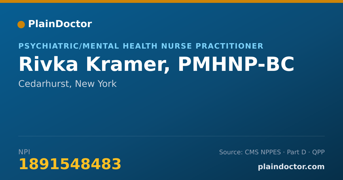 Shareable card for Rivka Kramer, PMHNP-BC - Psychiatric/Mental Health Nurse Practitioner, Cedarhurst, NY