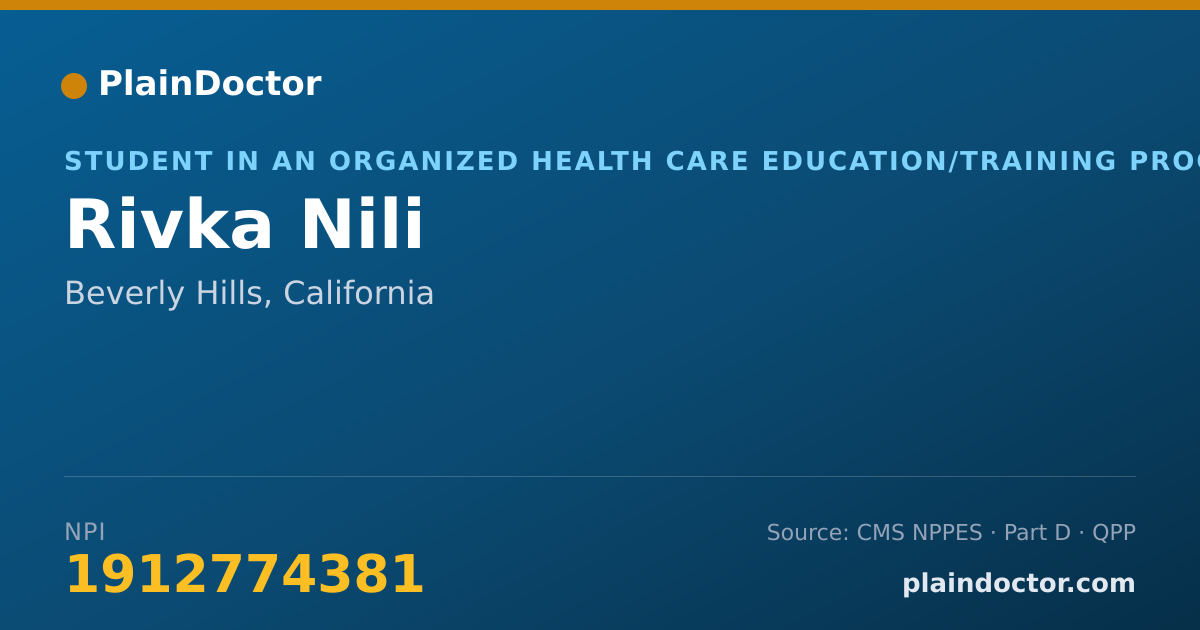 Shareable card for Rivka Nili - Student in an Organized Health Care Education/Training Program, Beverly Hills, CA