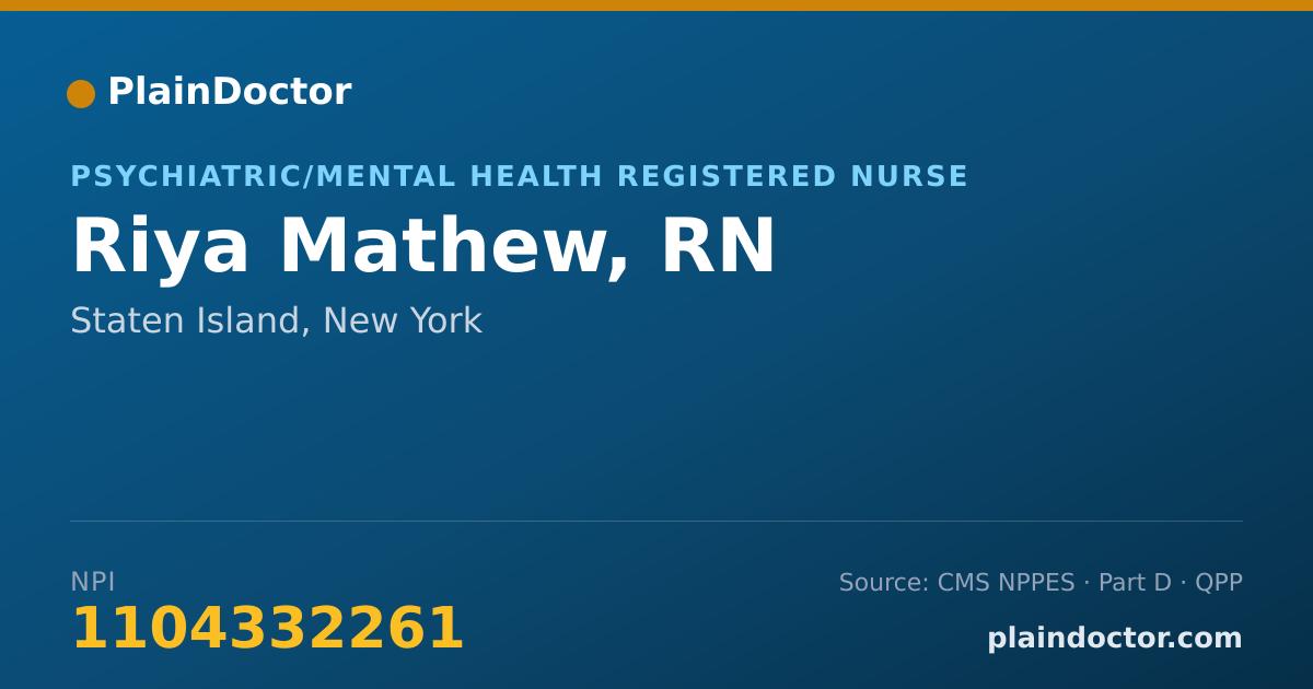 Shareable card for Riya Mathew, RN - Psychiatric/Mental Health Registered Nurse, Staten Island, NY