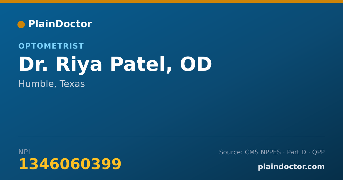 Shareable card for Riya Patel, OD - Optometrist, Humble, TX