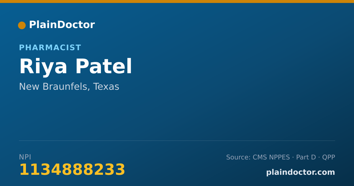 Shareable card for Riya Patel - Pharmacist, New Braunfels, TX