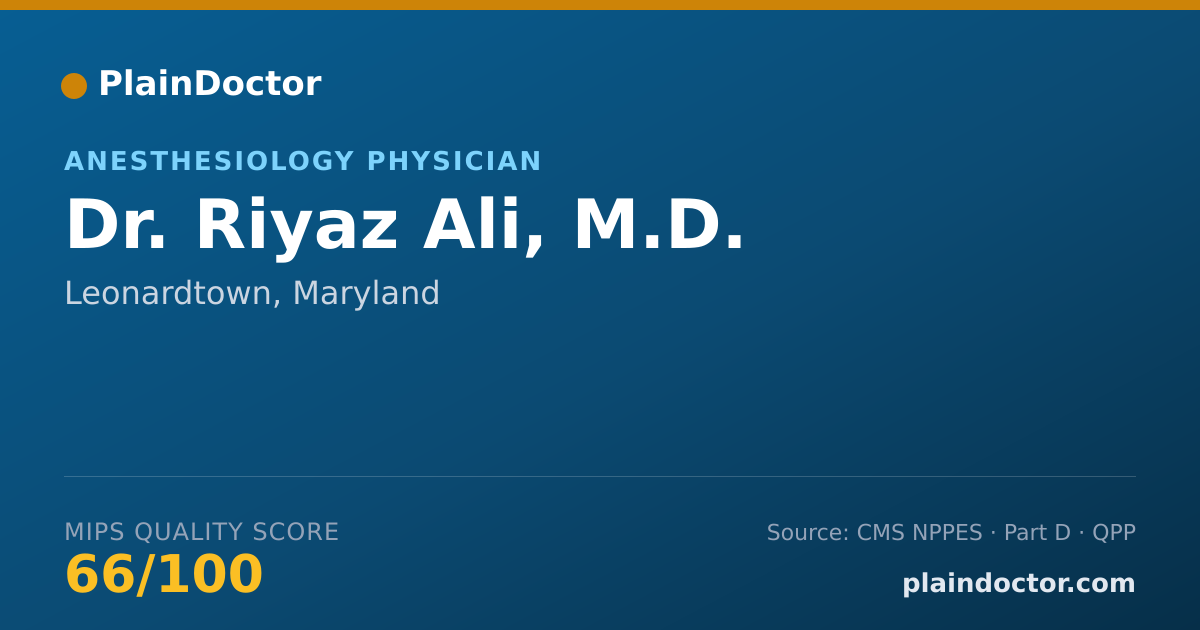 Shareable card for Riyaz Ali, M.D. - Anesthesiology Physician, Leonardtown, MD