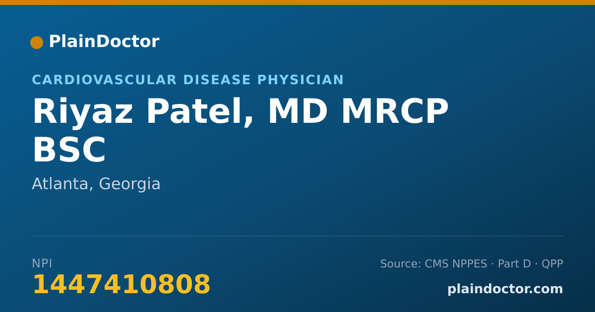 Shareable card for Riyaz Patel, MD MRCP BSC - Cardiovascular Disease Physician, Atlanta, GA