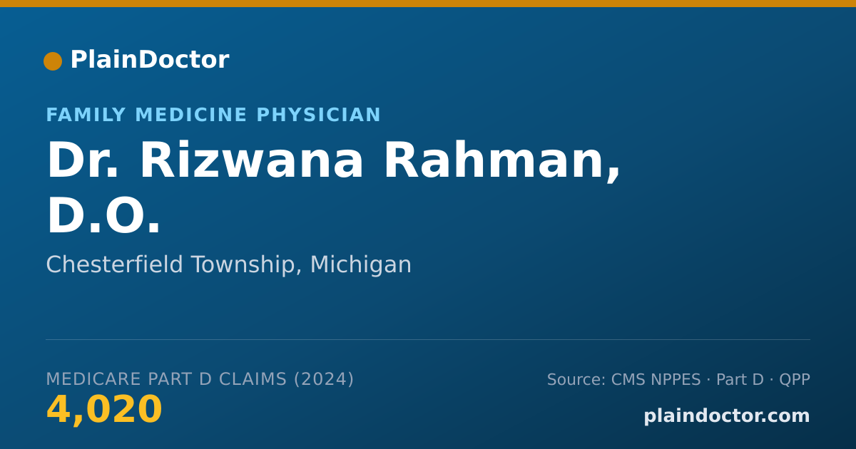 Shareable card for Rizwana Rahman, D.O. - Family Medicine Physician, Chesterfield Township, MI