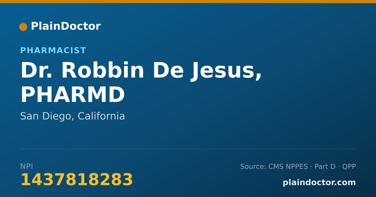 Shareable card for Robbin De Jesus, PHARMD - Pharmacist, San Diego, CA