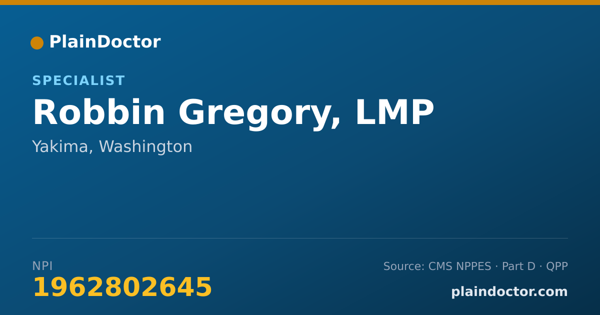 Shareable card for Robbin Gregory, LMP - Specialist, Yakima, WA