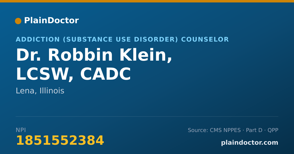 Shareable card for Robbin Klein, LCSW, CADC - Addiction (Substance Use Disorder) Counselor, Lena, IL