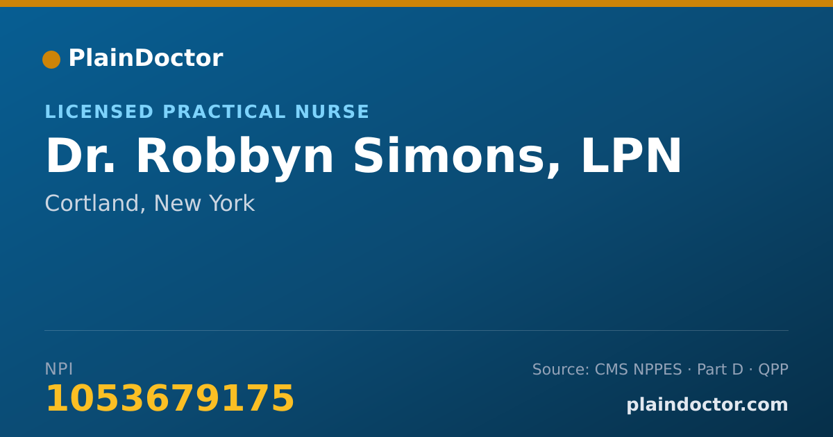 Shareable card for Robbyn Simons, LPN - Licensed Practical Nurse, Cortland, NY