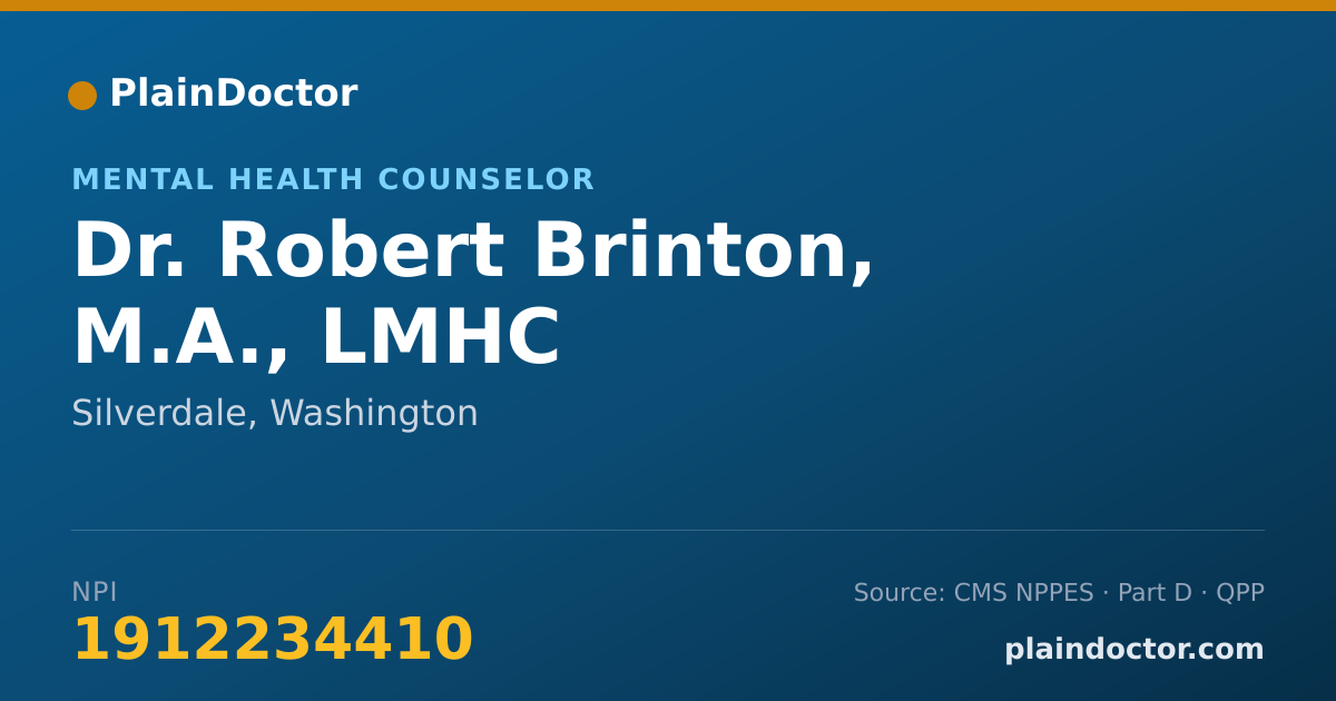 Shareable card for Robert Brinton, M.A., LMHC - Mental Health Counselor, Silverdale, WA