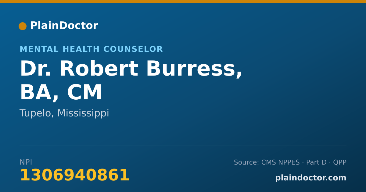 Shareable card for Robert Burress, BA, CM - Mental Health Counselor, Tupelo, MS