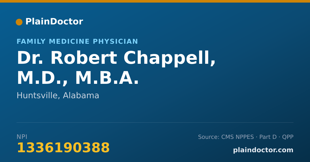 Shareable card for Robert Chappell, M.D., M.B.A. - Family Medicine Physician, Huntsville, AL
