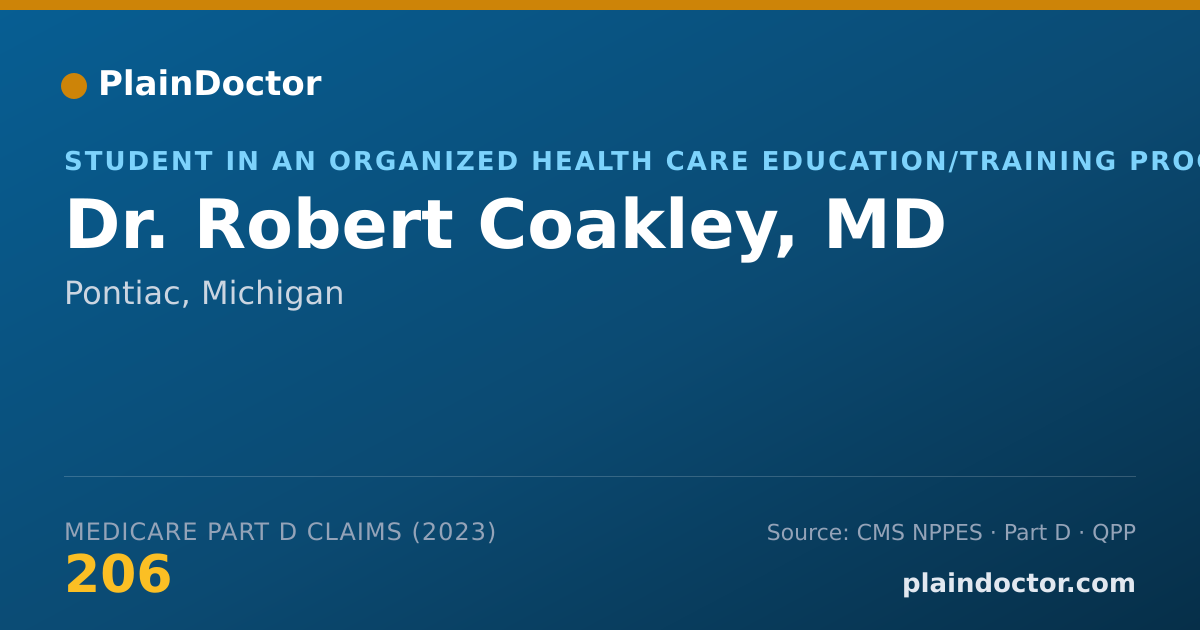 Shareable card for Robert Coakley, MD - Student in an Organized Health Care Education/Training Program, Pontiac, MI