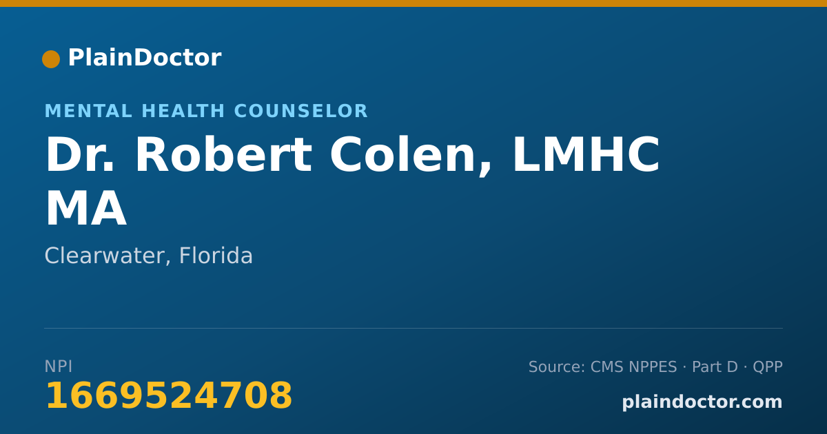 Shareable card for Robert Colen, LMHC MA - Mental Health Counselor, Clearwater, FL
