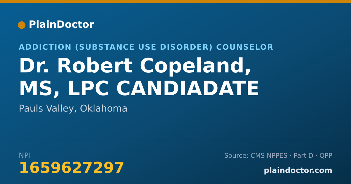 Shareable card for Robert Copeland, MS, LPC CANDIADATE - Addiction (Substance Use Disorder) Counselor, Pauls Valley, OK