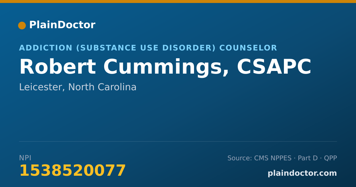Shareable card for Robert Cummings, CSAPC - Addiction (Substance Use Disorder) Counselor, Leicester, NC