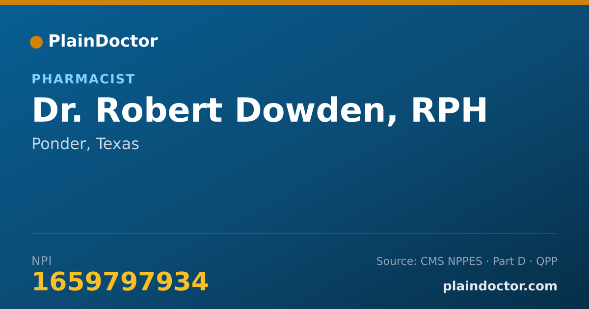 Shareable card for Robert Dowden, RPH - Pharmacist, Ponder, TX