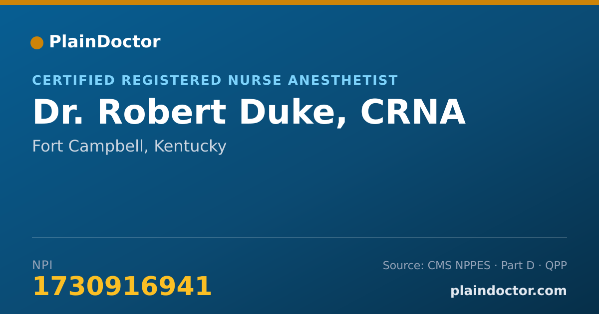 Shareable card for Robert Duke, CRNA - Certified Registered Nurse Anesthetist, Fort Campbell, KY