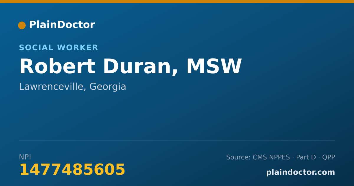 Shareable card for Robert Duran, MSW - Social Worker, Lawrenceville, GA