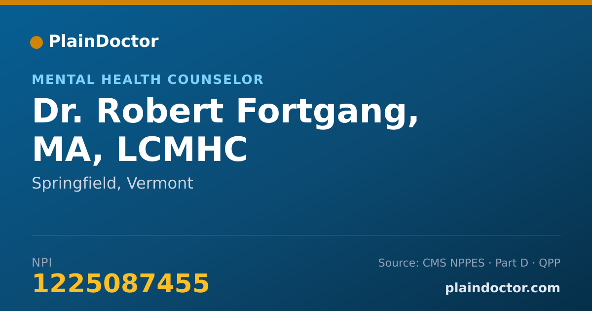 Shareable card for Robert Fortgang, MA, LCMHC - Mental Health Counselor, Springfield, VT