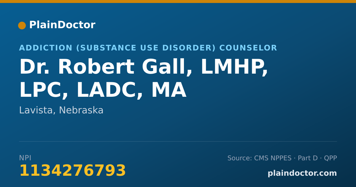 Shareable card for Robert Gall, LMHP, LPC, LADC, MA - Addiction (Substance Use Disorder) Counselor, Lavista, NE