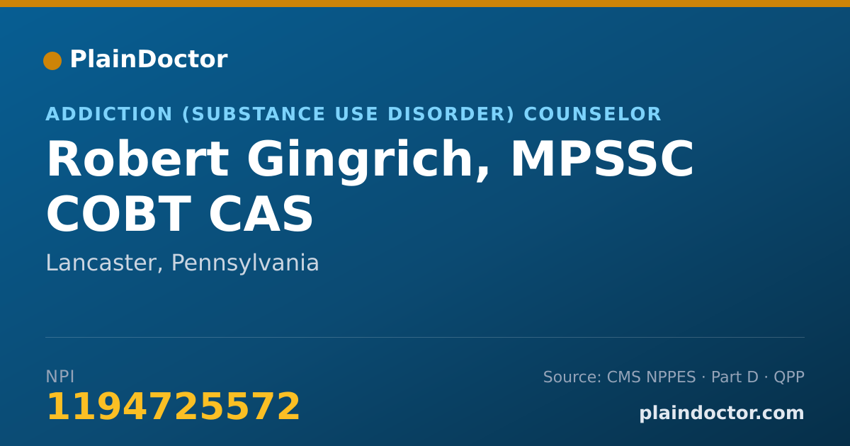 Shareable card for Robert Gingrich, MPSSC COBT CAS - Addiction (Substance Use Disorder) Counselor, Lancaster, PA