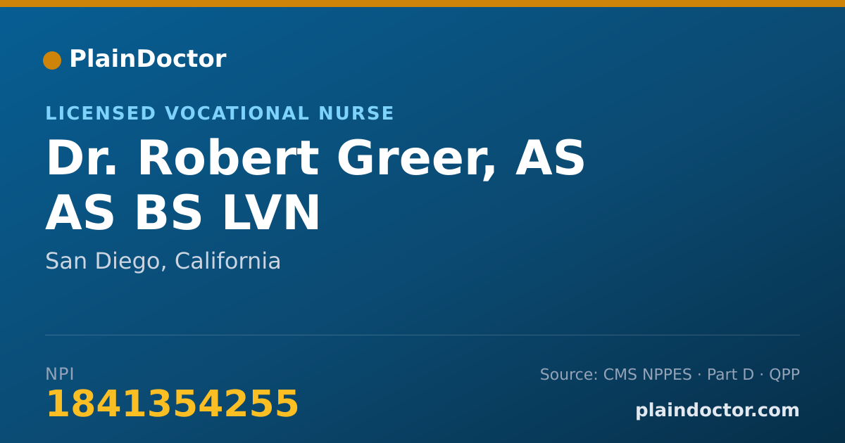 Shareable card for Robert Greer, AS AS BS LVN - Licensed Vocational Nurse, San Diego, CA