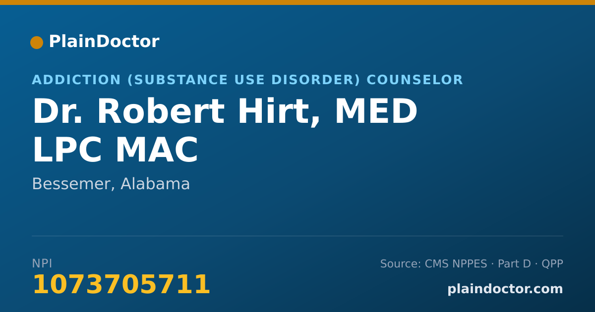 Shareable card for Robert Hirt, MED LPC MAC - Addiction (Substance Use Disorder) Counselor, Bessemer, AL