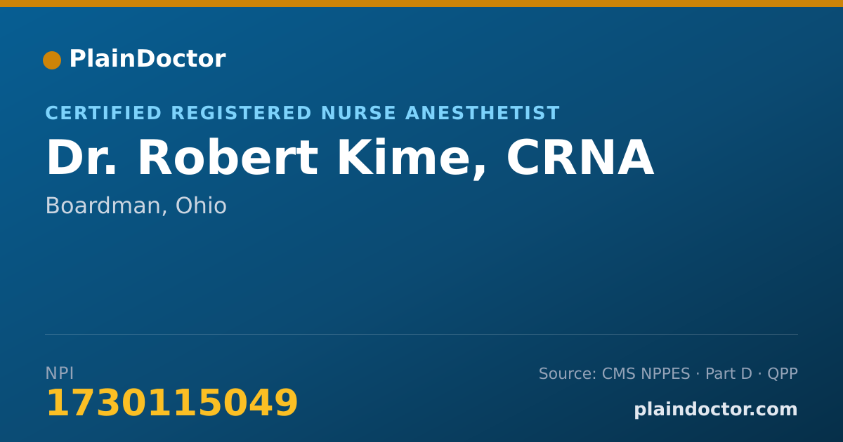 Shareable card for Robert Kime, CRNA - Certified Registered Nurse Anesthetist, Boardman, OH