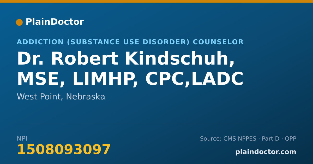Shareable card for Robert Kindschuh, MSE, LIMHP, CPC,LADC - Addiction (Substance Use Disorder) Counselor, West Point, NE