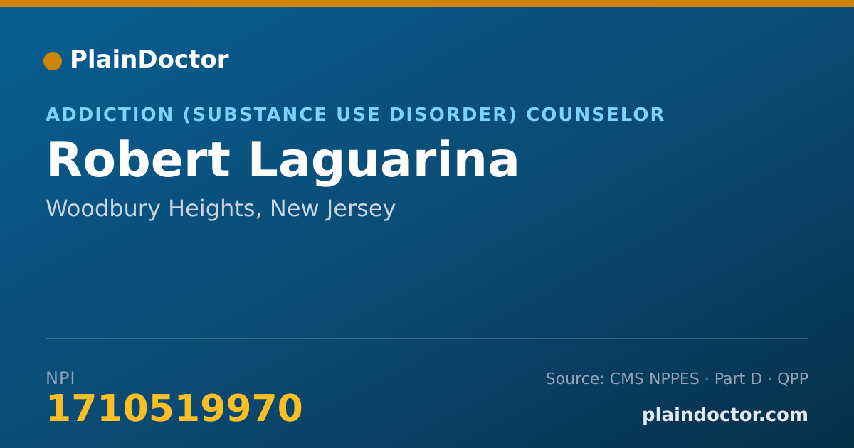 Shareable card for Robert Laguarina - Addiction (Substance Use Disorder) Counselor, Woodbury Heights, NJ