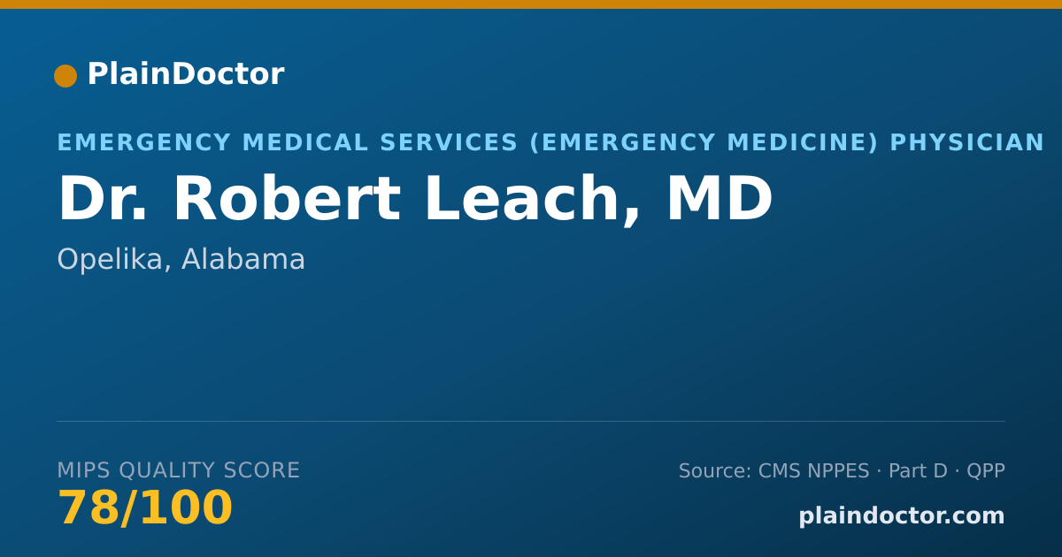 Shareable card for Robert Leach, MD - Emergency Medical Services (Emergency Medicine) Physician, Opelika, AL