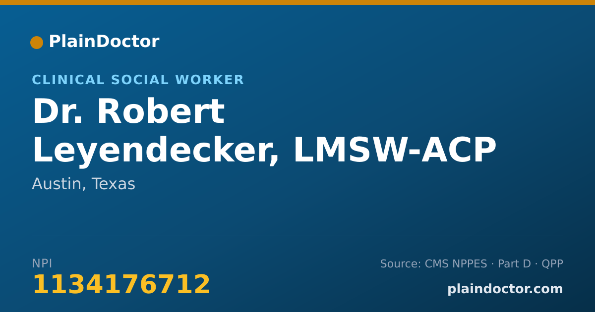 Shareable card for Robert Leyendecker, LMSW-ACP - Clinical Social Worker, Austin, TX