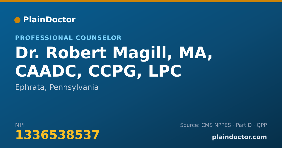 Shareable card for Robert Magill, MA, CAADC, CCPG, LPC - Professional Counselor, Ephrata, PA
