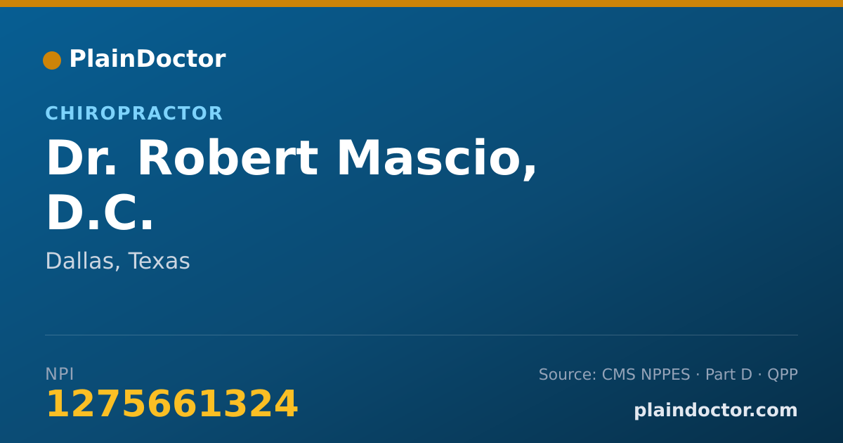 Shareable card for Robert Mascio, D.C. - Chiropractor, Dallas, TX