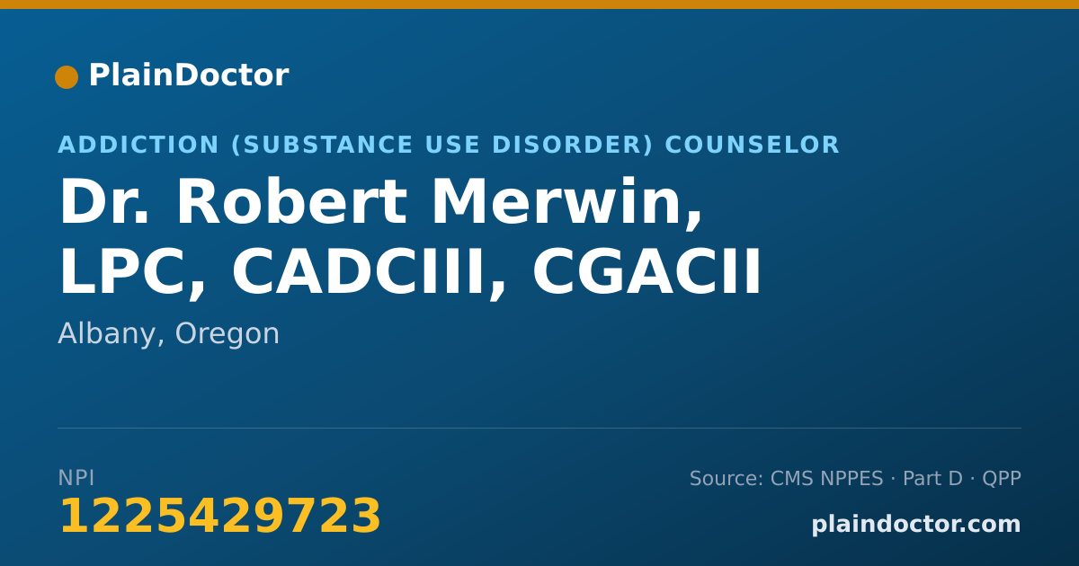 Shareable card for Robert Merwin, LPC, CADCIII, CGACII - Addiction (Substance Use Disorder) Counselor, Albany, OR