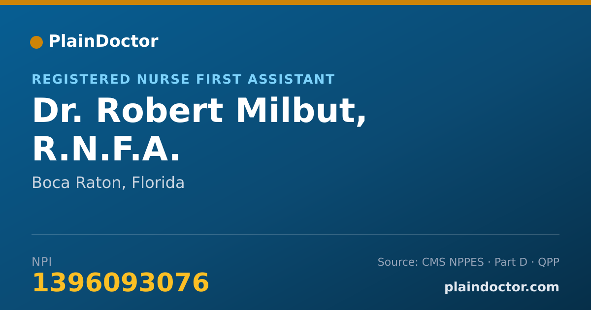 Shareable card for Robert Milbut, R.N.F.A. - Registered Nurse First Assistant, Boca Raton, FL