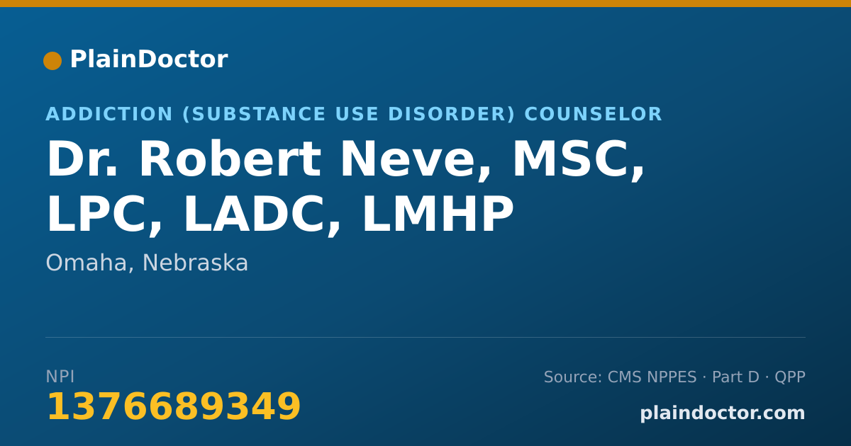 Shareable card for Robert Neve, MSC, LPC, LADC, LMHP - Addiction (Substance Use Disorder) Counselor, Omaha, NE