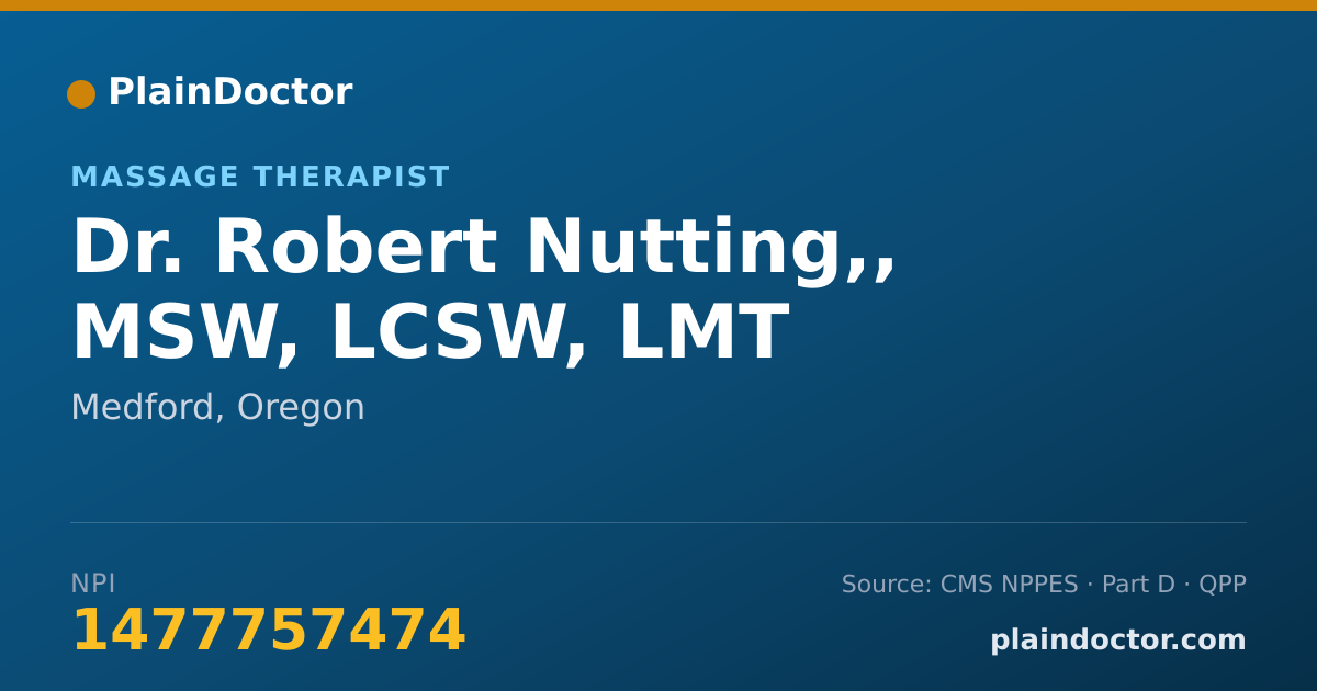 Shareable card for Robert Nutting,, MSW, LCSW, LMT - Massage Therapist, Medford, OR