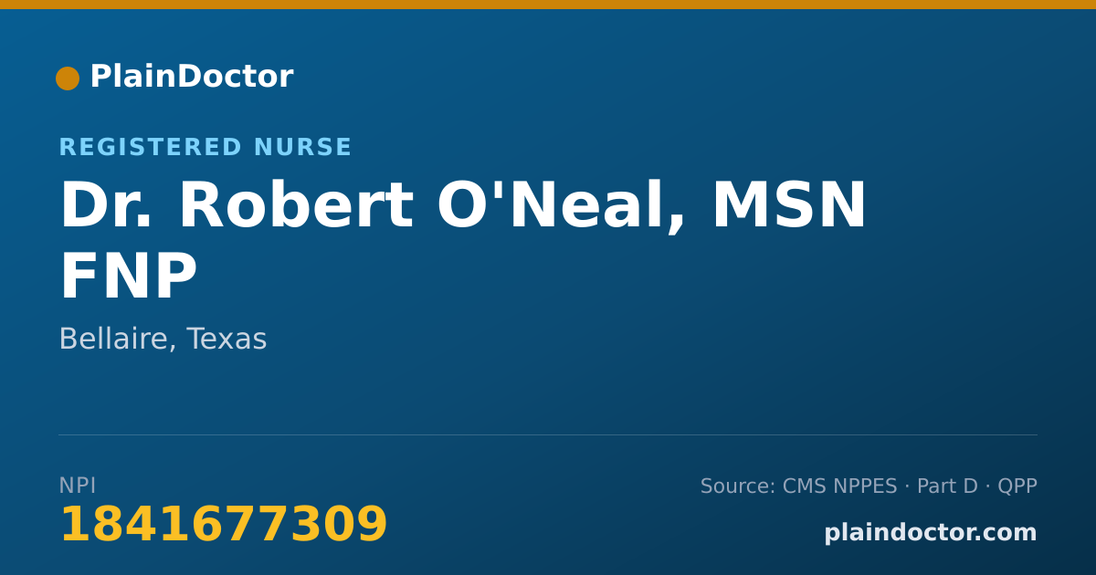 Shareable card for Robert O'Neal, MSN FNP - Registered Nurse, Bellaire, TX