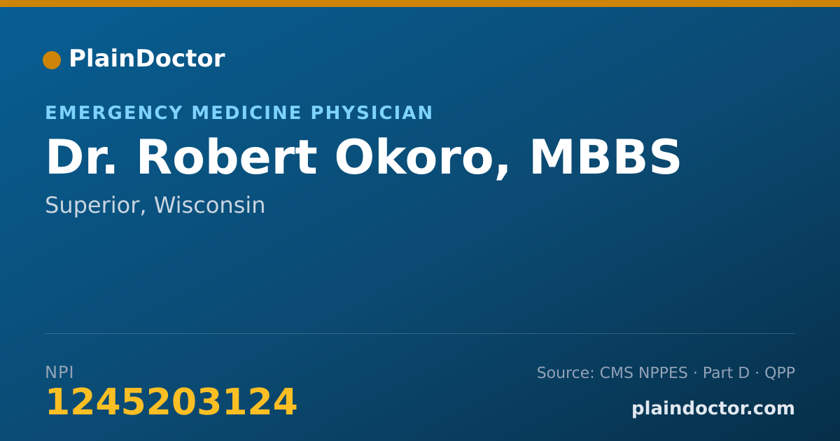 Shareable card for Robert Okoro, MBBS - Emergency Medicine Physician, Superior, WI
