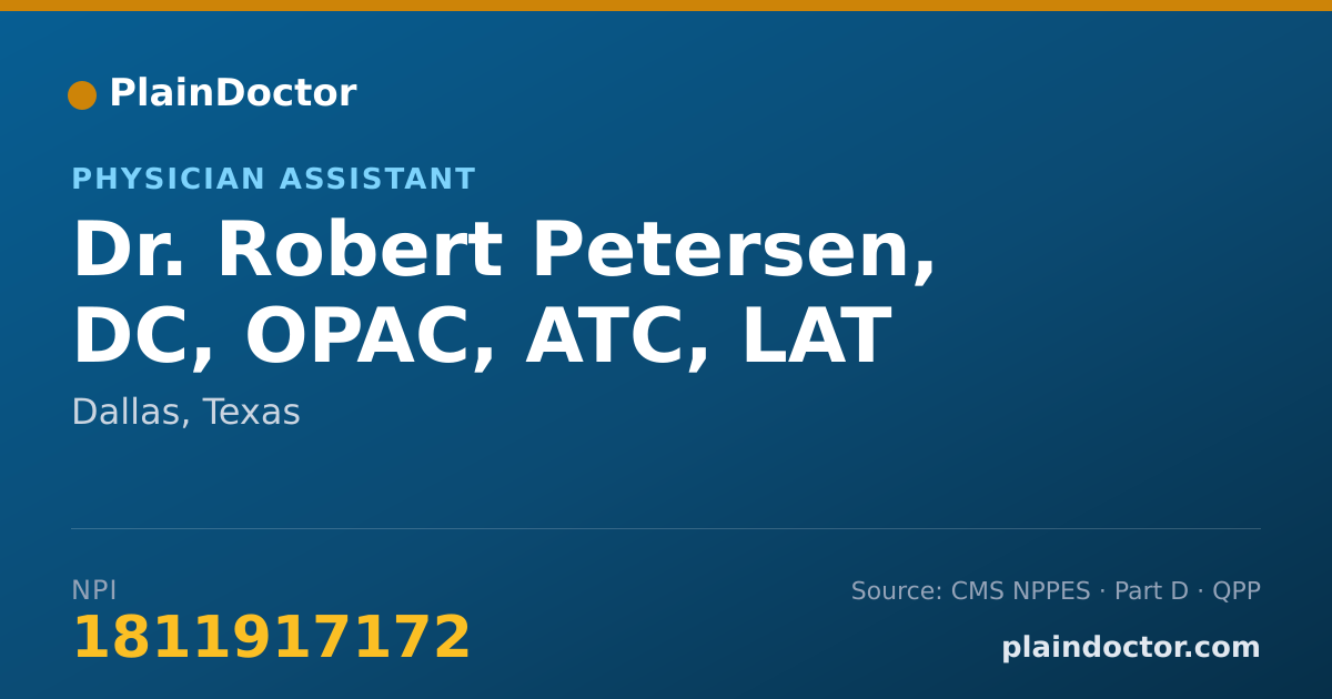 Shareable card for Robert Petersen, DC, OPAC, ATC, LAT - Physician Assistant, Dallas, TX