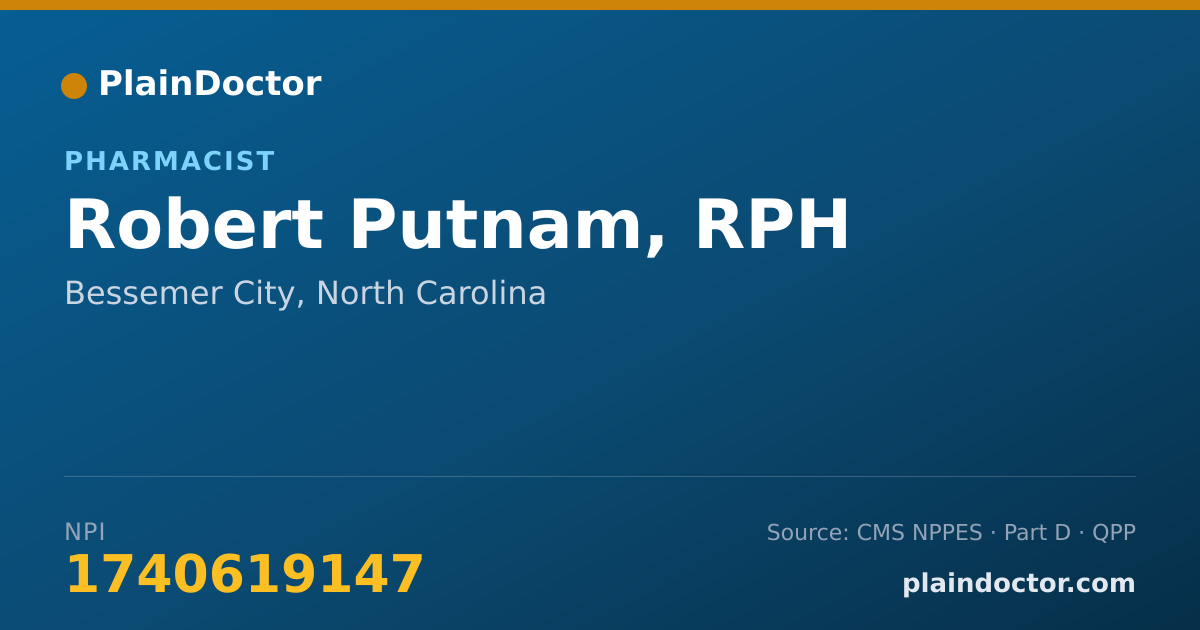 Shareable card for Robert Putnam, RPH - Pharmacist, Bessemer City, NC