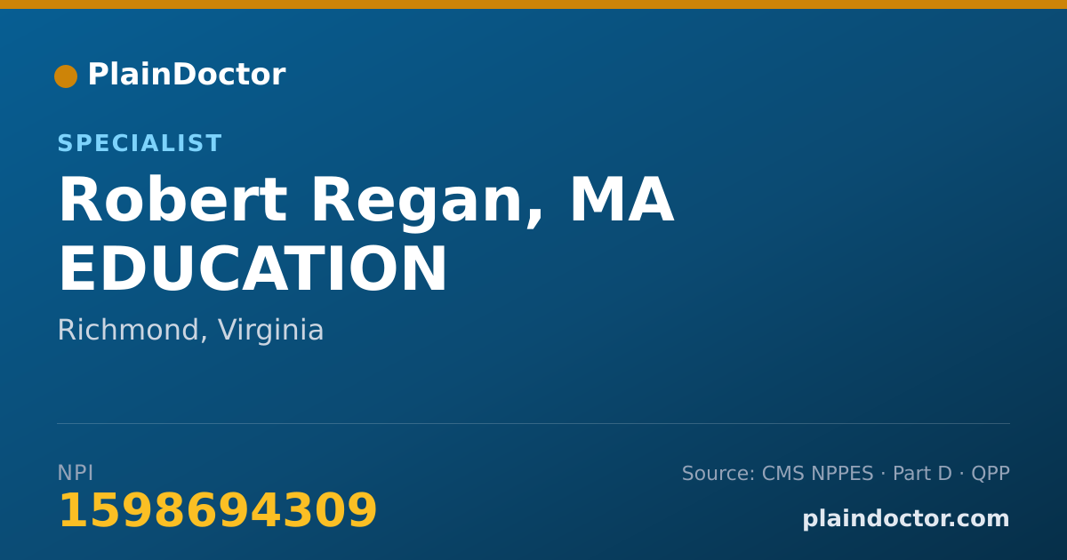 Shareable card for Robert Regan, MA EDUCATION - Specialist, Richmond, VA