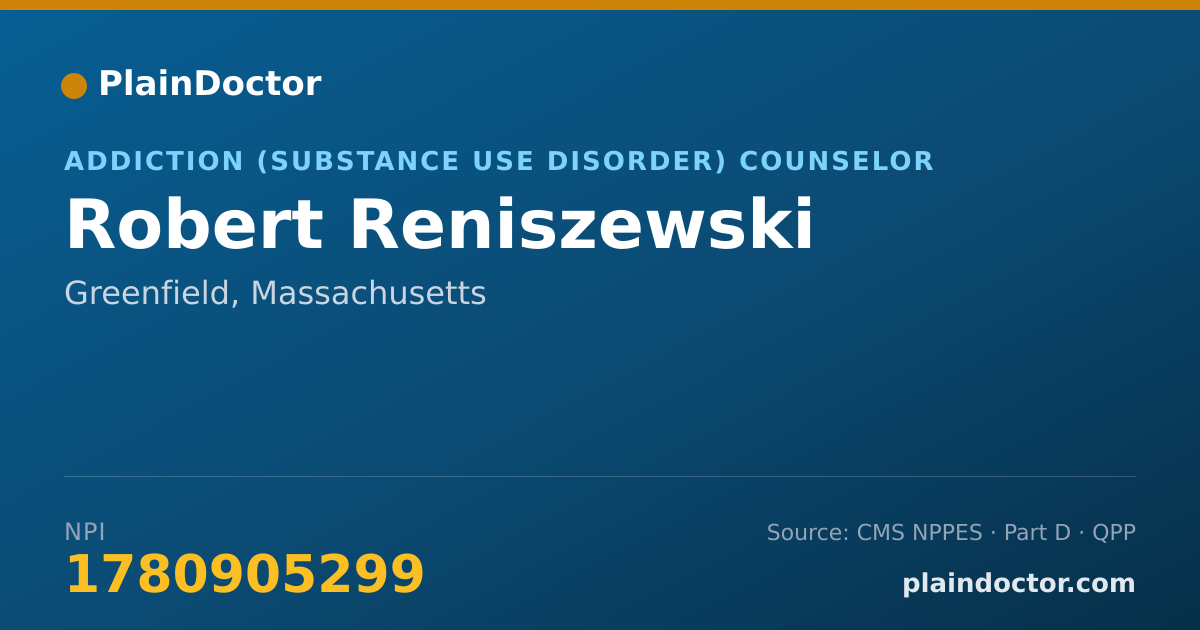 Shareable card for Robert Reniszewski - Addiction (Substance Use Disorder) Counselor, Greenfield, MA