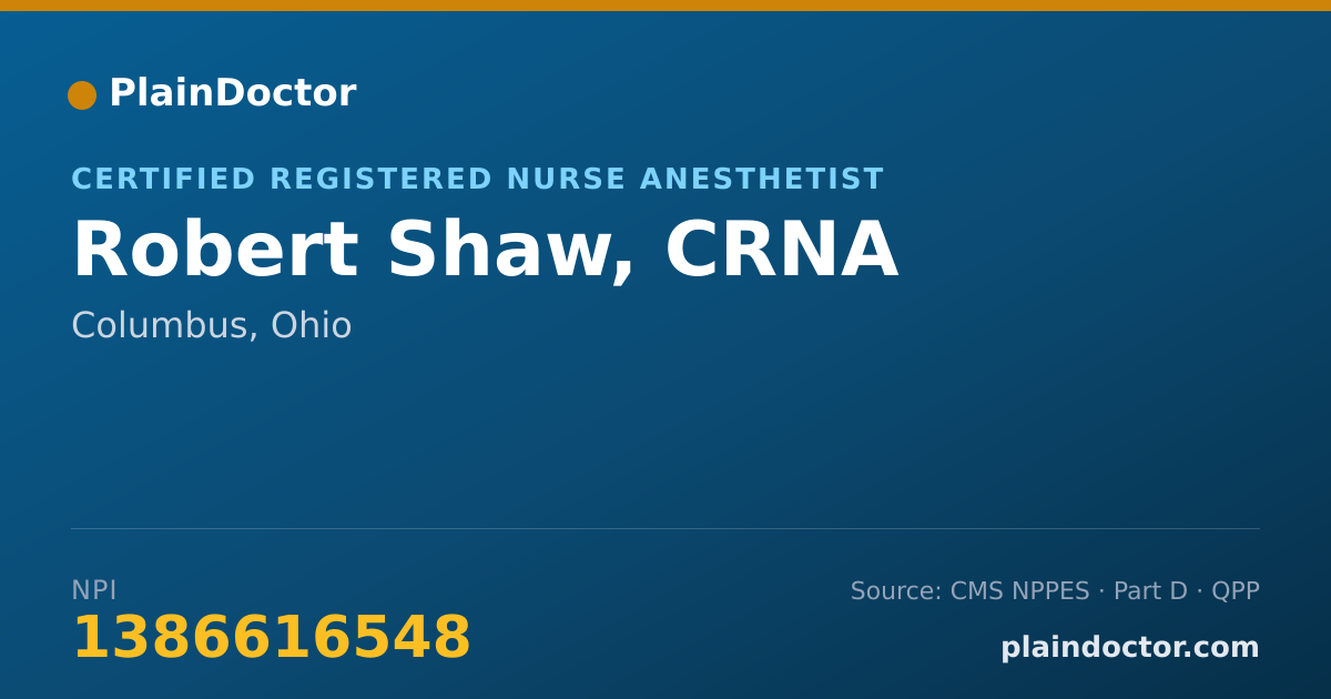 Shareable card for Robert Shaw, CRNA - Certified Registered Nurse Anesthetist, Columbus, OH