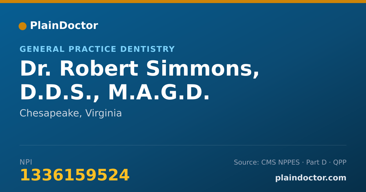 Shareable card for Robert Simmons, D.D.S., M.A.G.D. - General Practice Dentistry, Chesapeake, VA